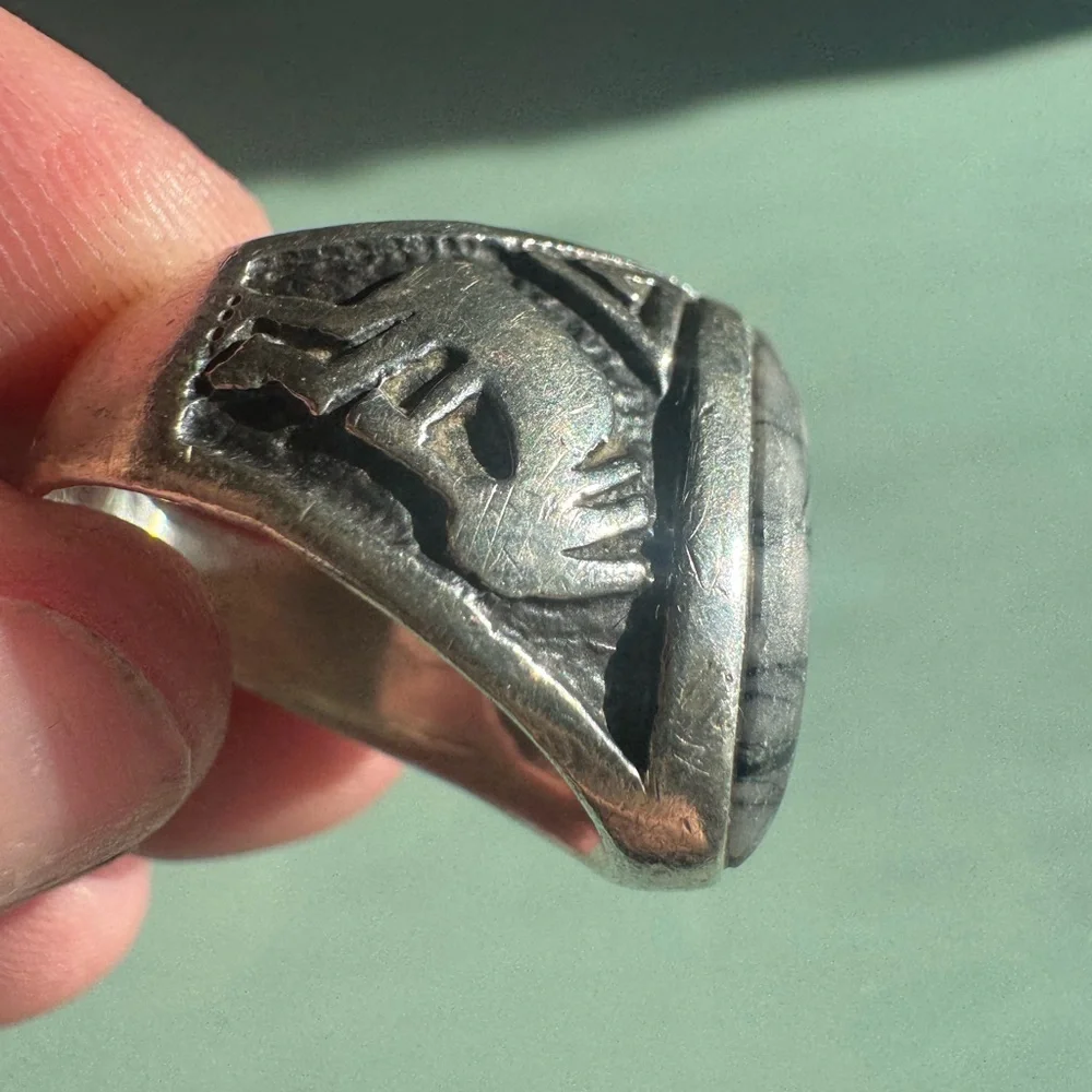 Tourmalinated Quartz and Kokopelli 925 Sterling Silver Navajo Ring Size 9.5 12g